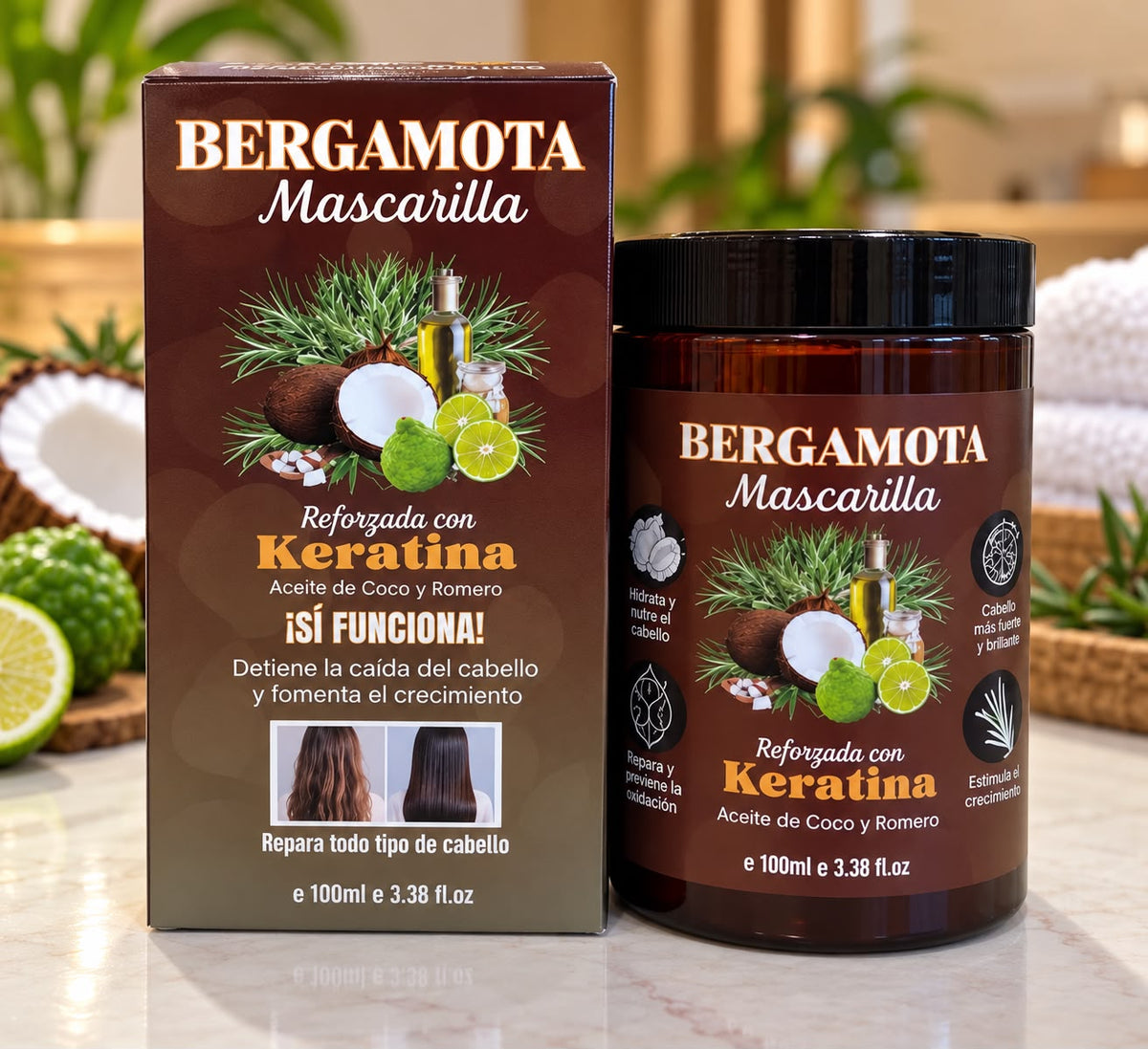 MASCARILLA DE BERGAMOTA - REFORZADO CON COLAGENO, ACEITE DE COCO Y ROMERO (1PC)