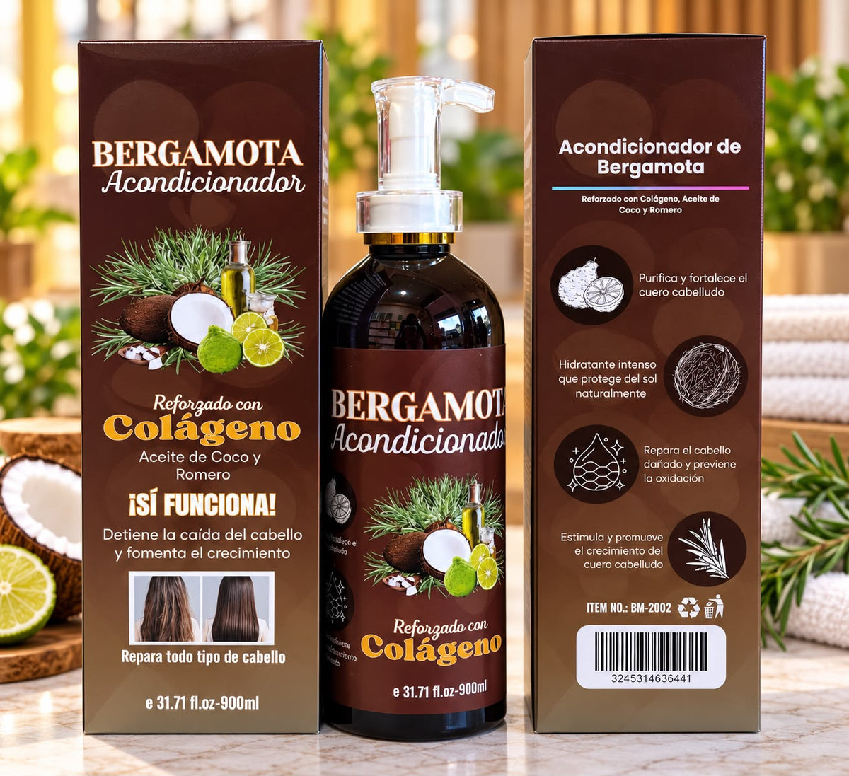 ACONDICIONADOR DE BERGAMOTA - REFORZADO CON COLAGENO, ACEITE DE COCO Y ROMERO (1PC)