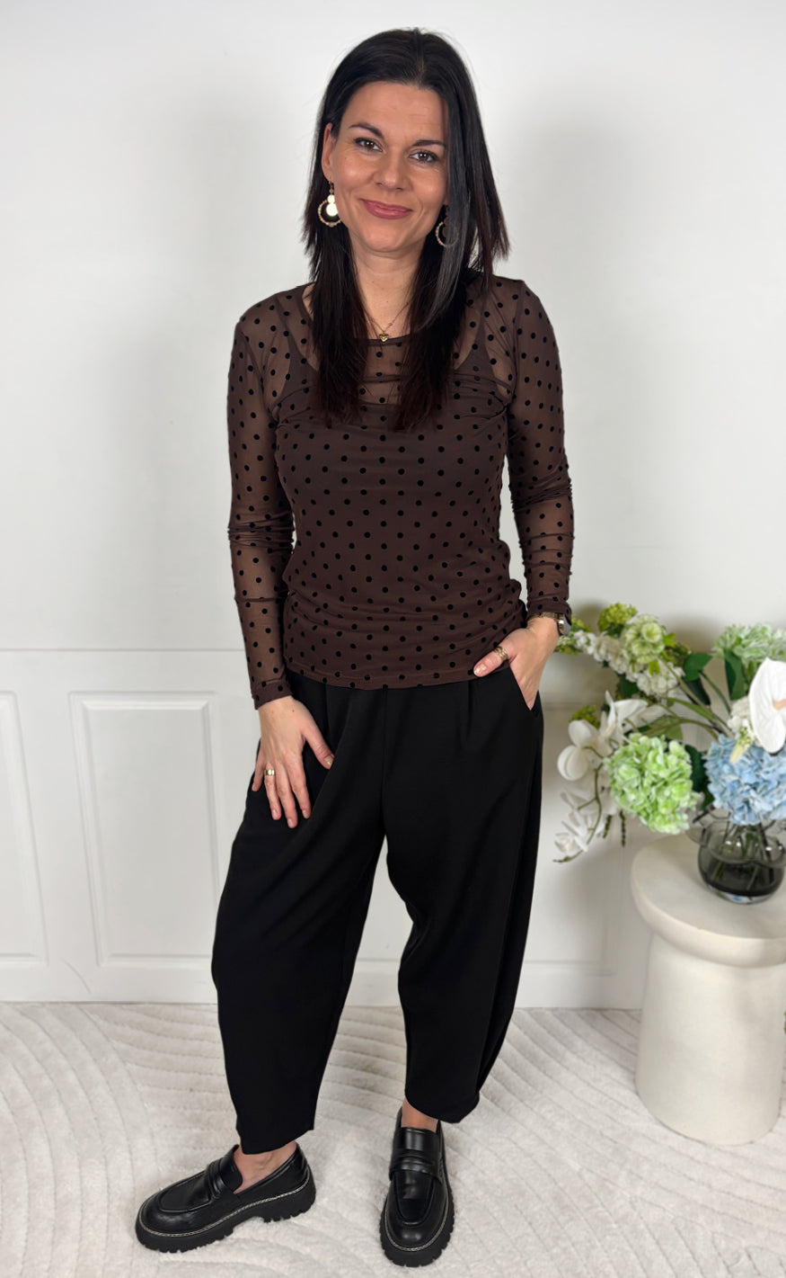 Say INA Copenhagen Bluse - Sophia Mesh - Brown W. Black Dots