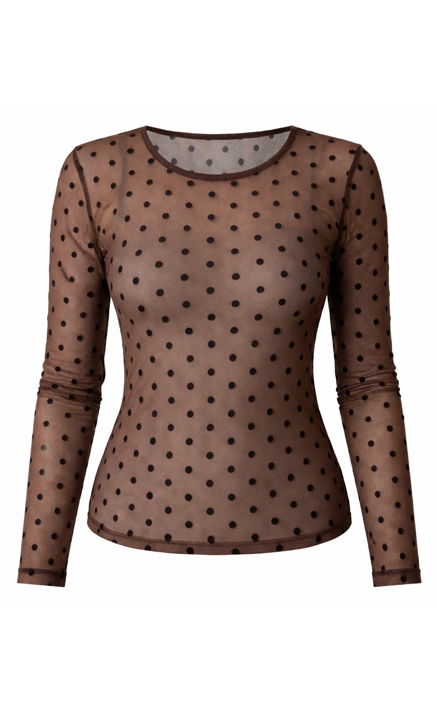 Say INA Copenhagen Bluse - Sophia Mesh - Brown W. Black Dots