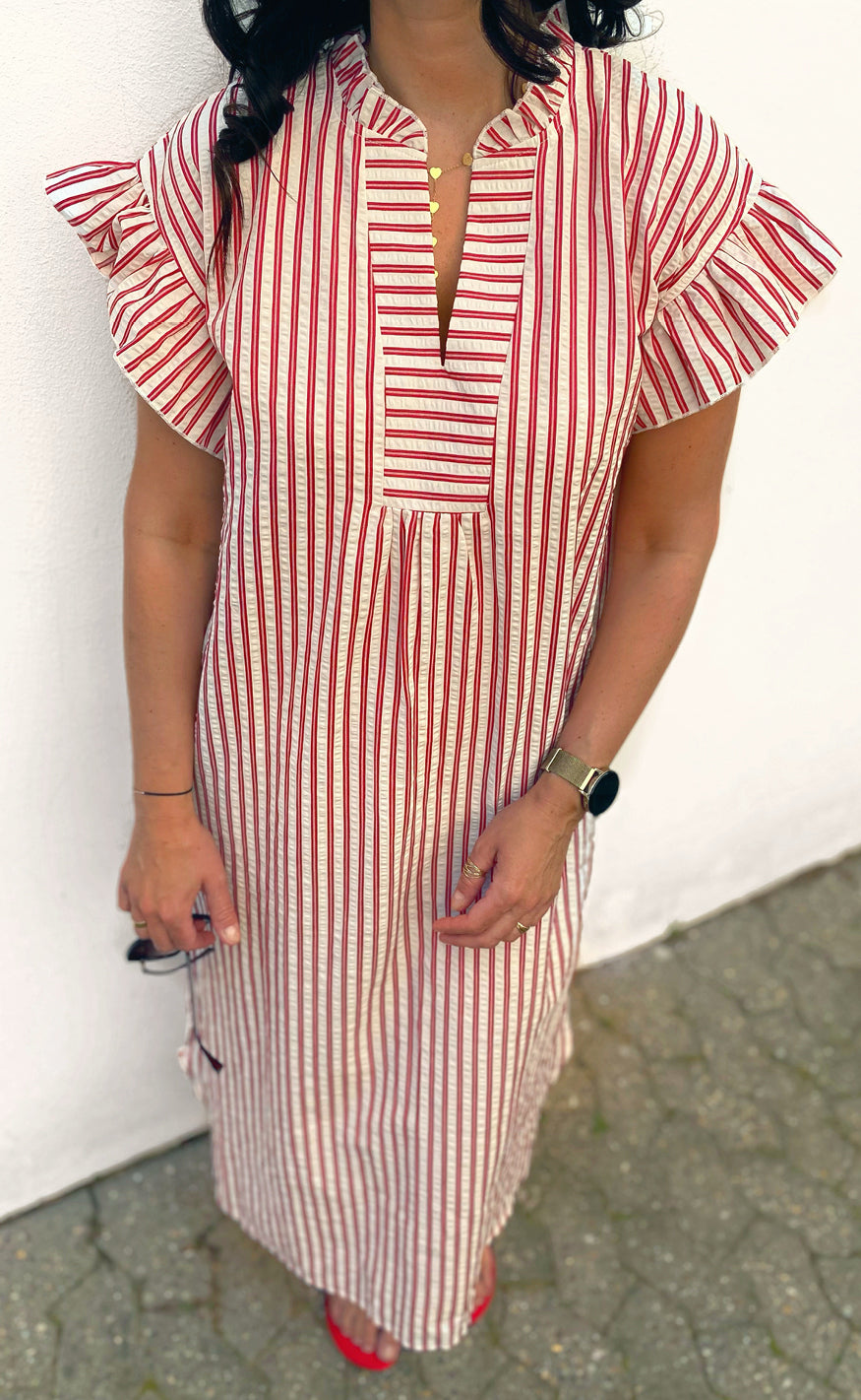 Say INA Copenhagen Kjole - Winnie - White / Red Striped