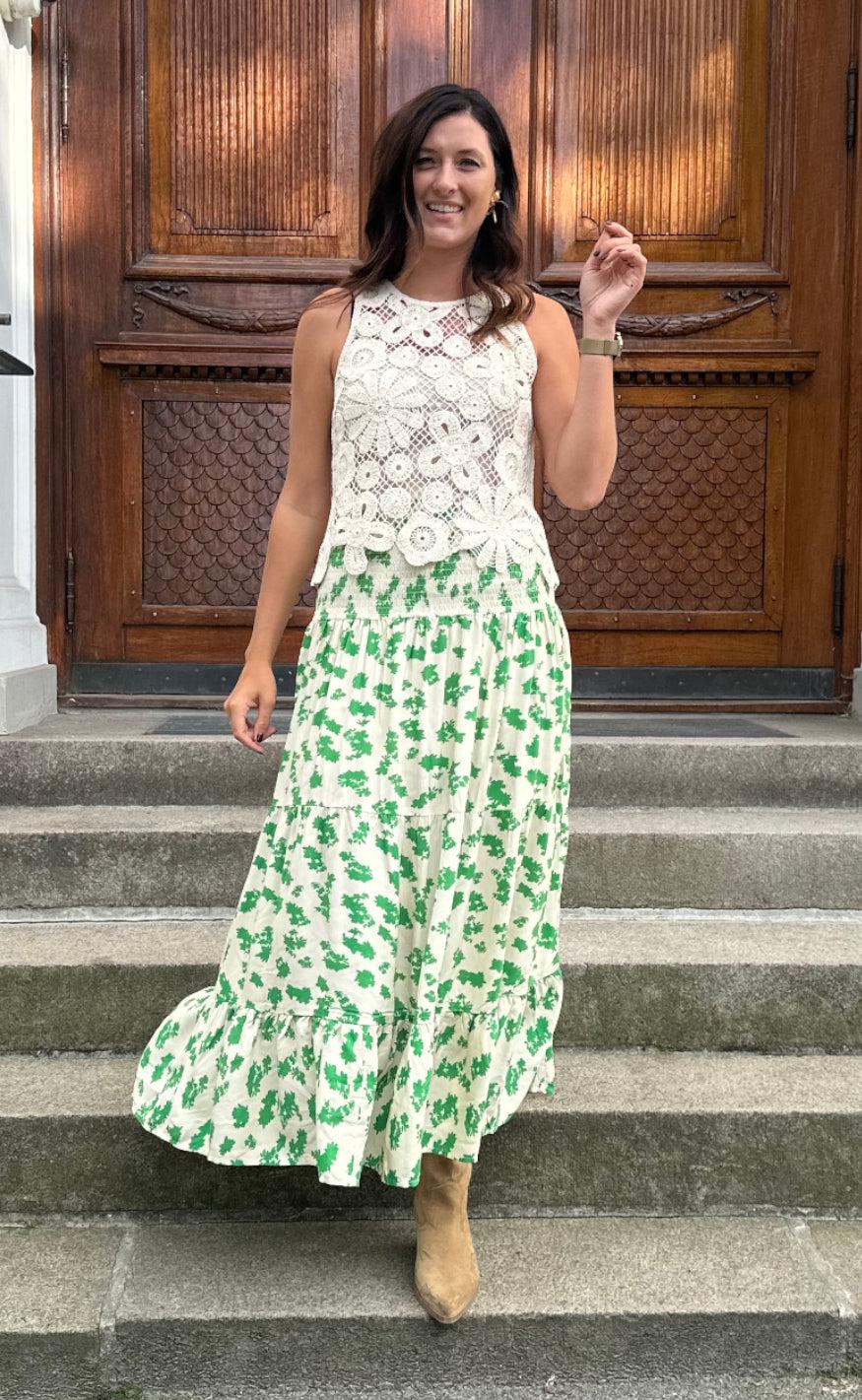 Say INA Copenhagen Nederdel - Nikoline - White/Green Flowers