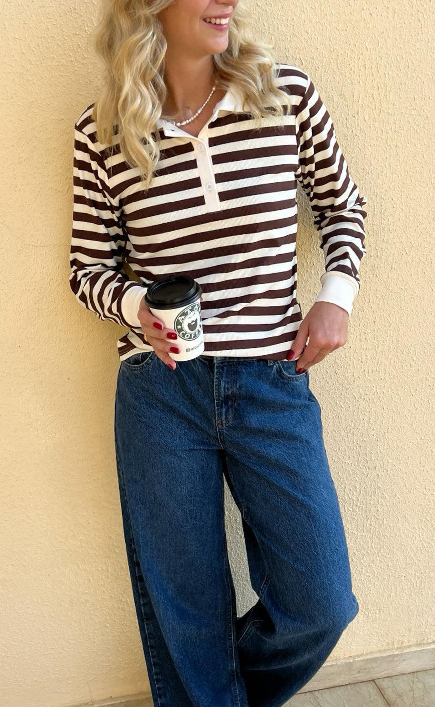 Say INA Copenhagen Polo / Bluse - Pamela - Brown Striped