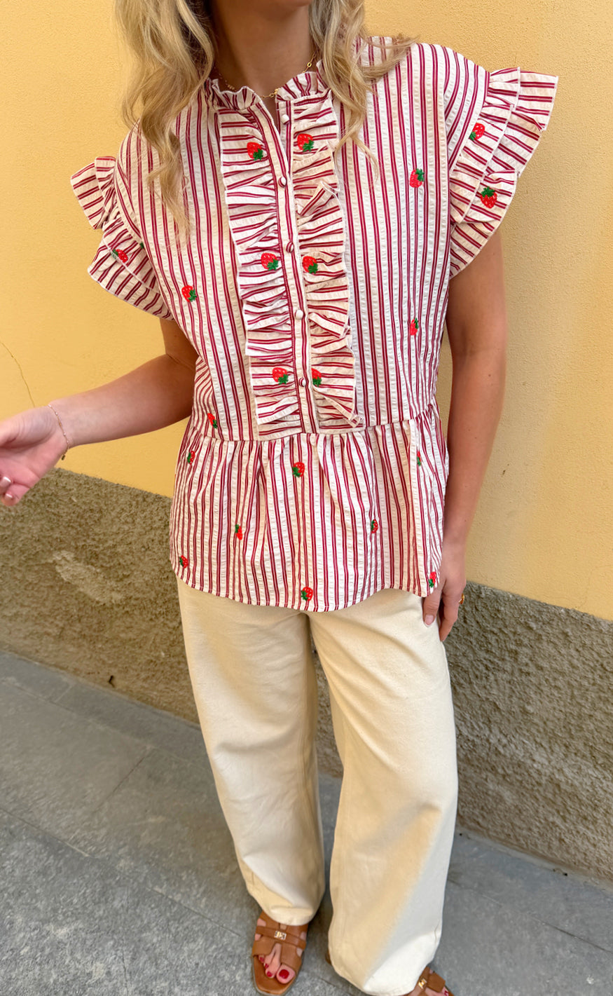 Say INA Copenhagen Top - Freya - Red Striped W. Red Strawberries