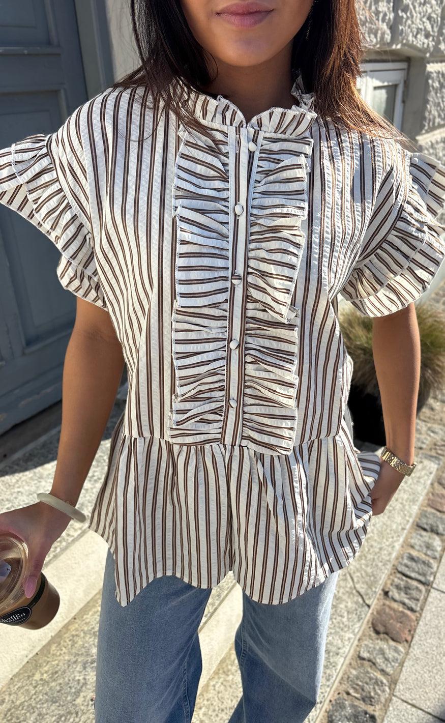 Say INA Copenhagen Top - Freya - White/Brown Striped