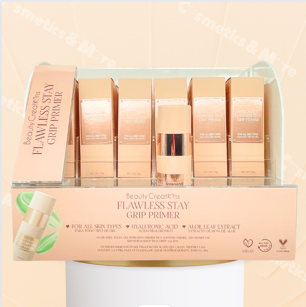 BEAUTY CREATIONS - PRÉSENTOIR D'APPRÊTS FLAWLESS STAY GRIP 12PC + TESTEUR ET ACRYLIQUE GRATUITS