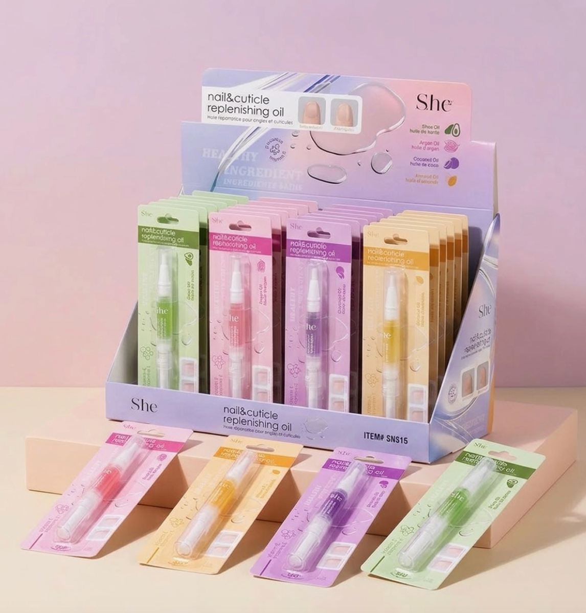 S.HE MAKEUP- NAIL & CUTICLE REPLENISHING OIL (24PCS)