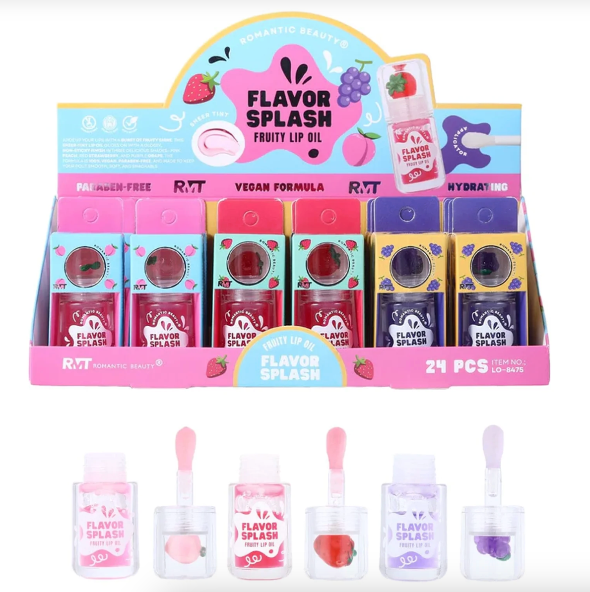 ROMANTIC BEAUTY - FLAVOR SPLASH FRUITY LIP OIL  (24PCS)