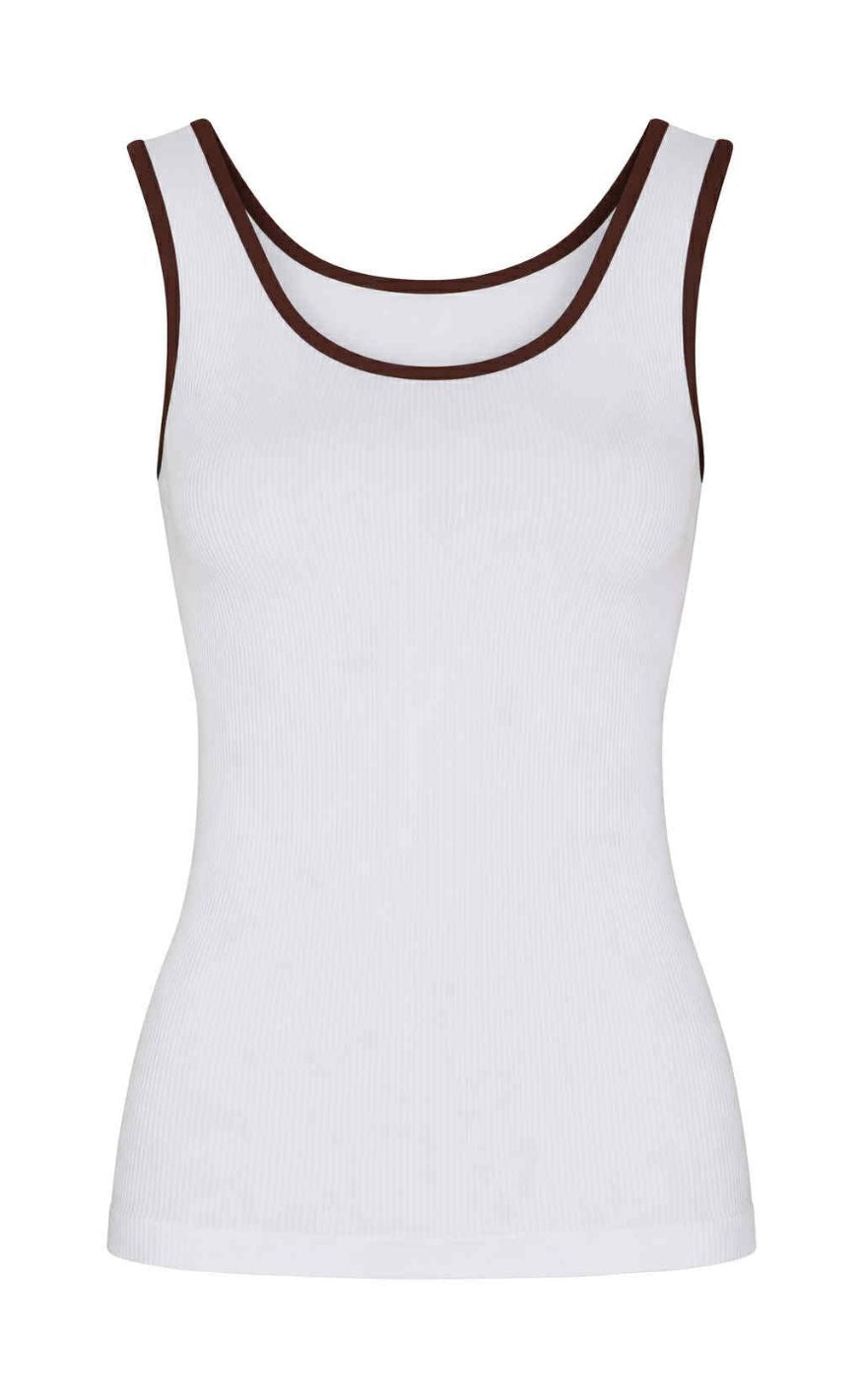 Tim & Simonsen Top - Marie Rib - Bianco/Cioccolate