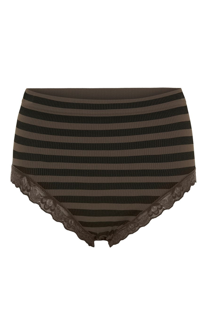 Tim & Simonsen Trusser - Isa Stripe Dark Rib Midi Lace - Nero/Noce