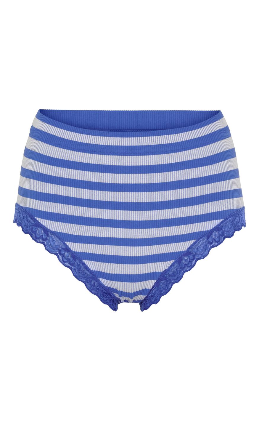 Tim & Simonsen Trusser - Isa Stripe Rib Midi Lace - Alaska/Bianco