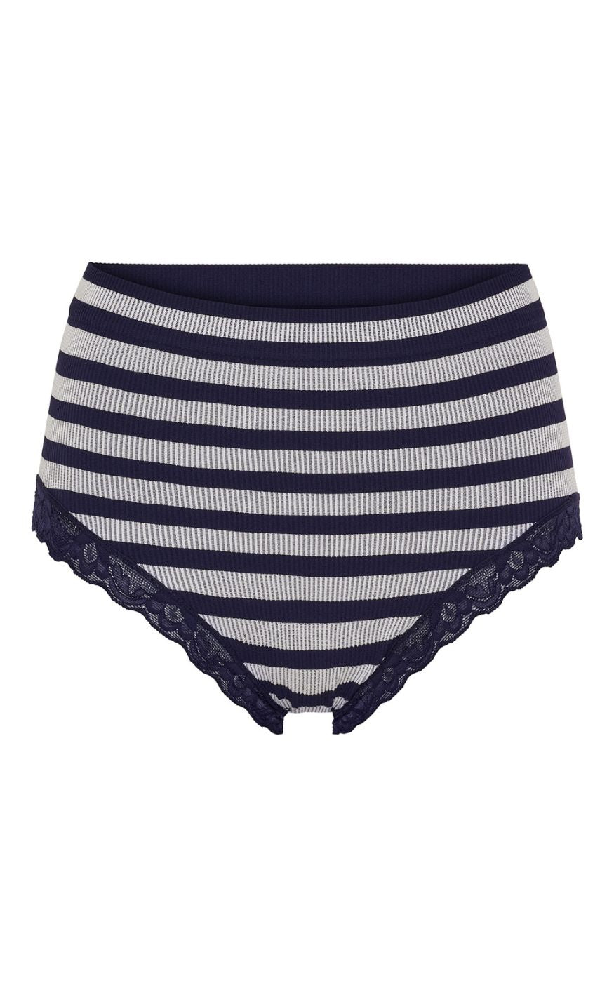 Tim & Simonsen Trusser - Isa Stripe Rib Midi Lace - Blu/Bianco