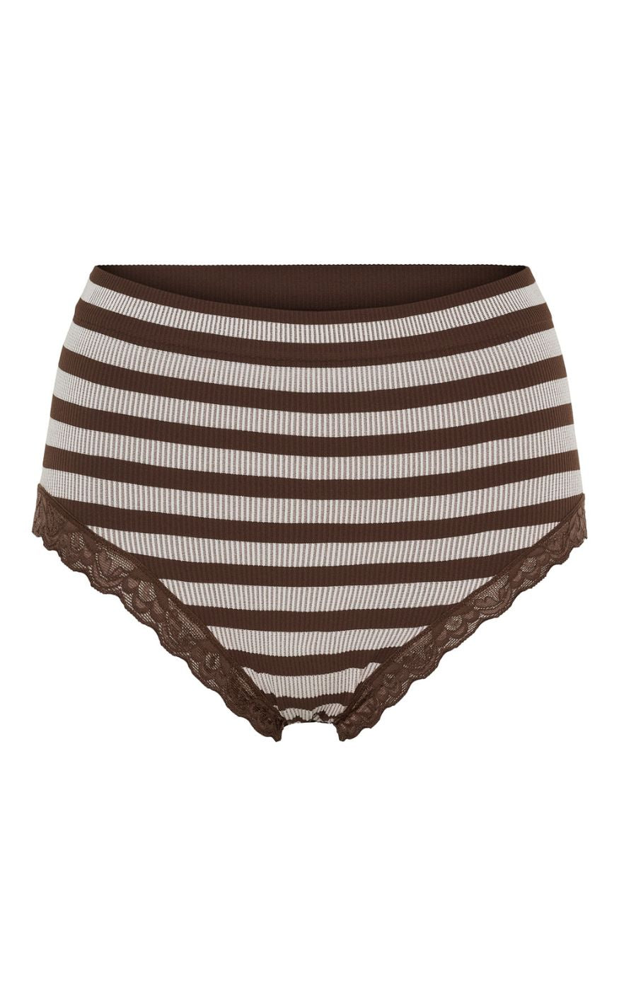 Tim & Simonsen Trusser - Isa Stripe Rib Midi Lace - Cioccolato/Bianco