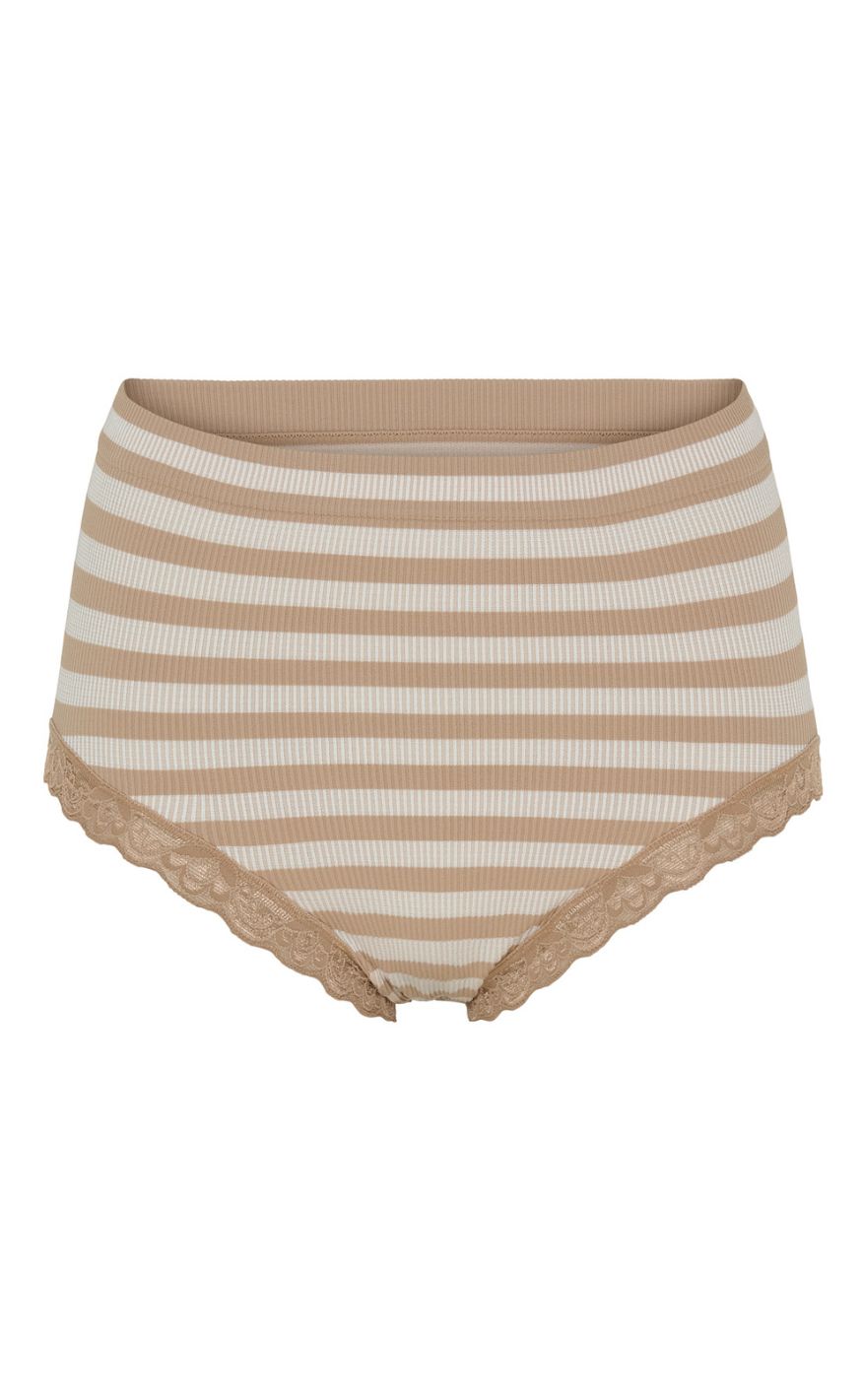 Tim & Simonsen Trusser - Isa Stripe Rib Midi Lace - Nudo/Bianco