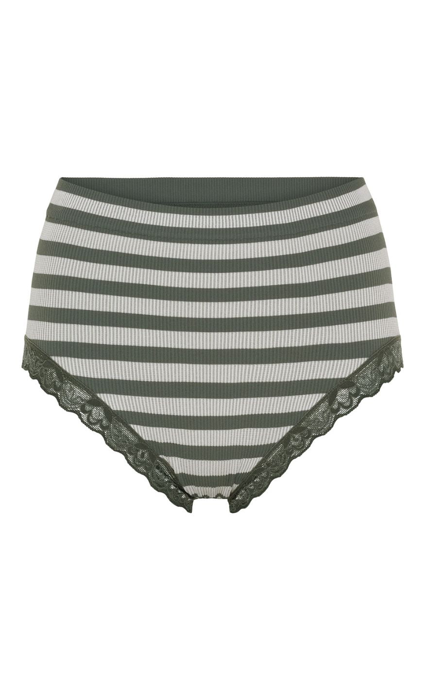 Tim & Simonsen Trusser - Isa Stripe Rib Midi Lace - Oliva/Bianco