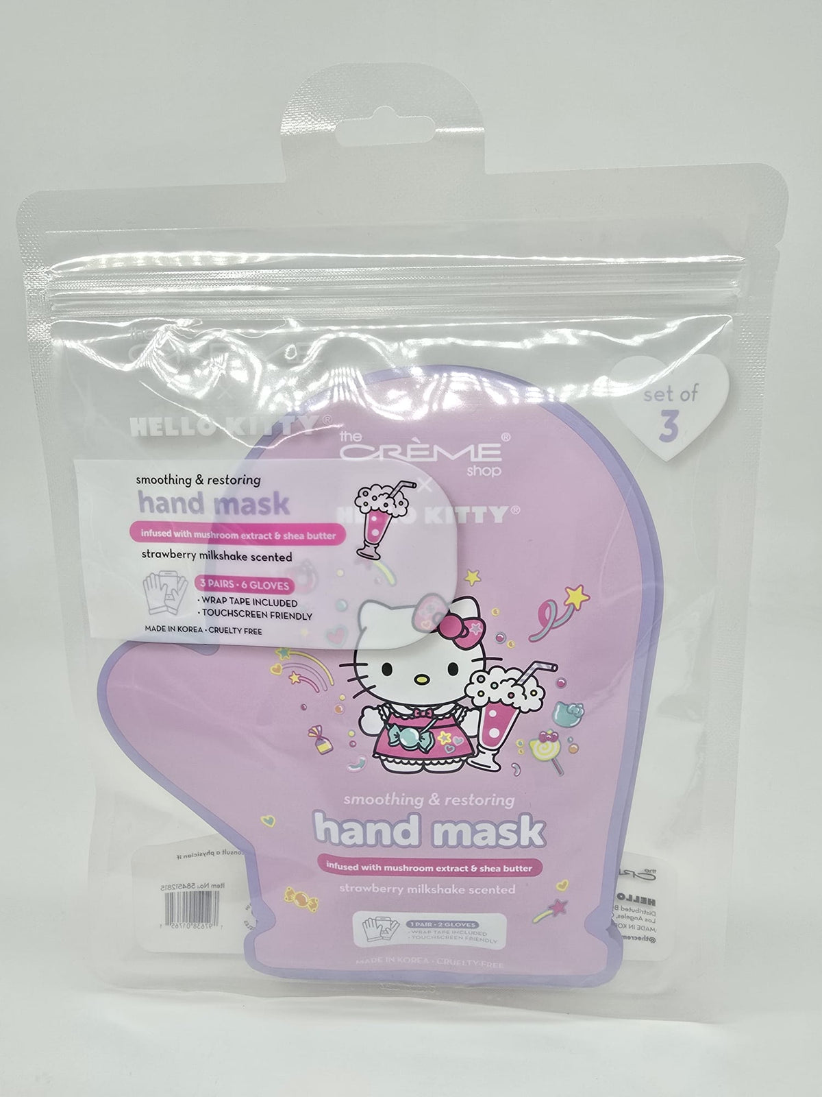 THE CREME SHOP- HELLO KITTY- STRAWBERRY MILKSHAKE SCENTED- HAND MASK- 3PCS PACK