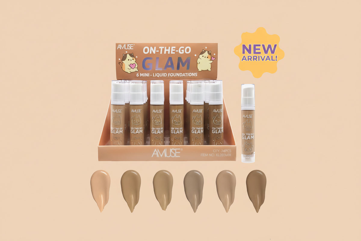 AMUSE- ON THE GO GLAM- 6 MINI LIQUID FOUNDATIONS- 24PCS