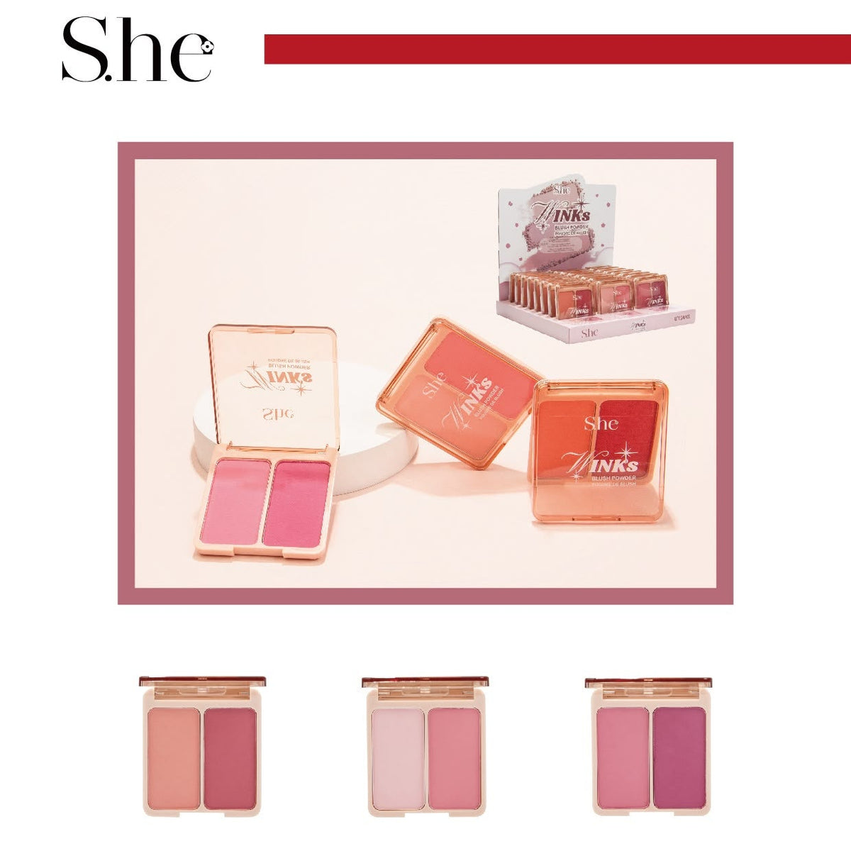 SHE MAKEUP - WINKS BLUSH POWDER - DISPLAY (24PCS)