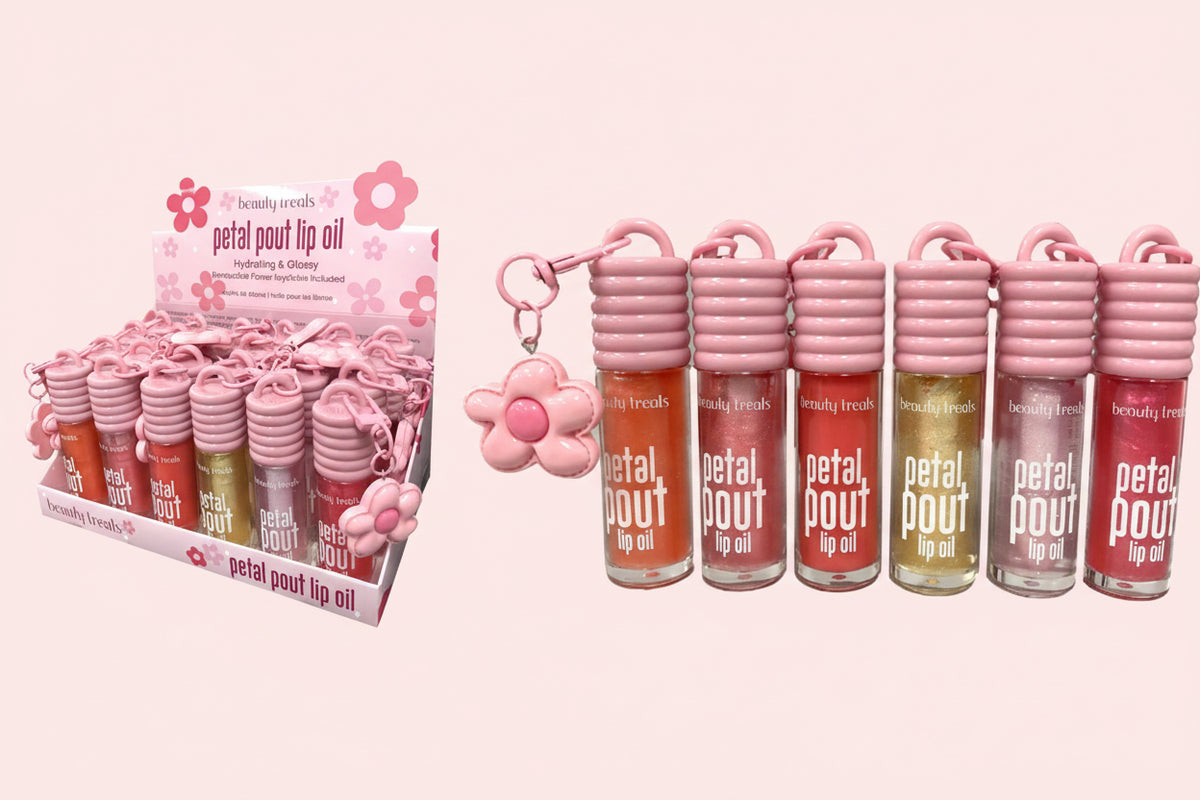 BEAUTY TREATS - PETAL POUT LIP OIL WIHT FLOWER KEYCHAIN (24PCS)