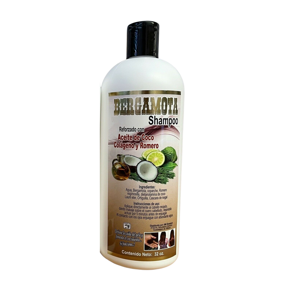 SHAMPOOING BERGAMOTA REFORZADO CON ACEITE DE COCO COLAGENO Y ROMERO (1PC)