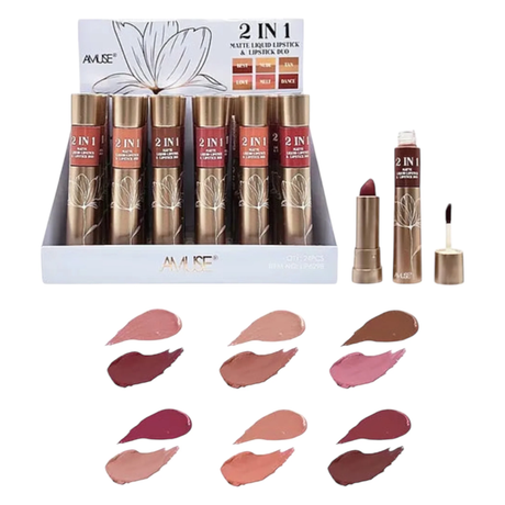 AMUSE - ROUGE À LÈVRES LIQUIDE MAT 2 EN 1 &amp; DUO ROUGE À LÈVRES - 6 COULEURS - PRÉSENTOIR (24PC)