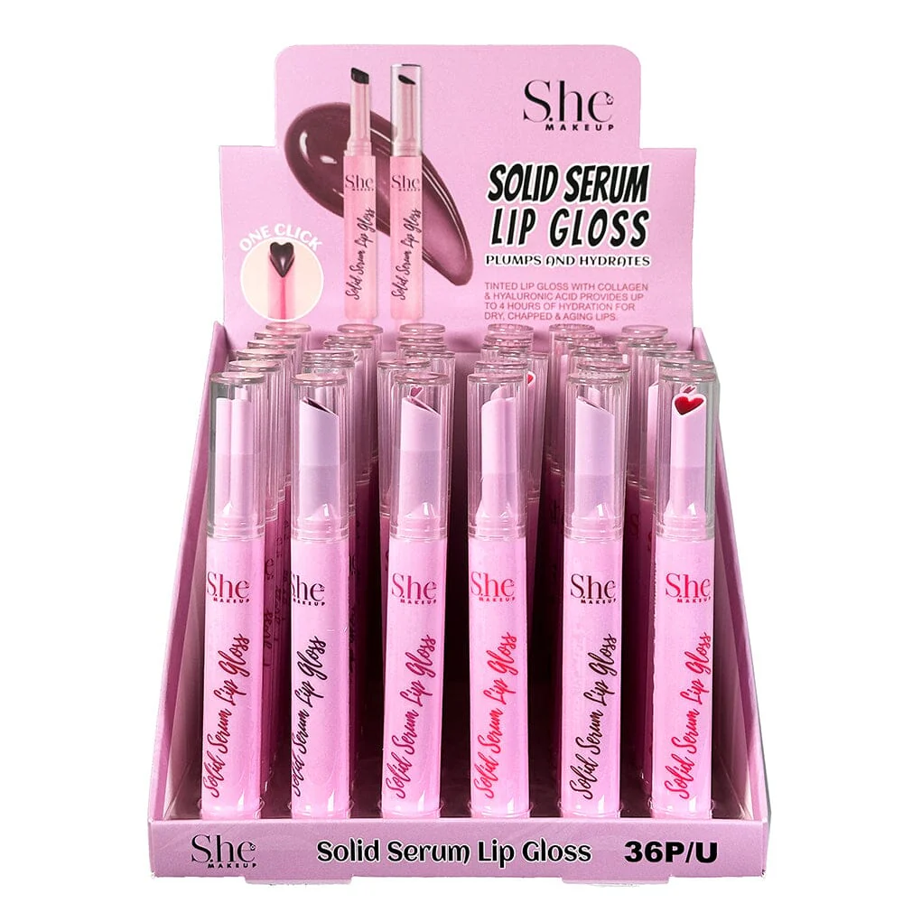 S.HE MAKEUP - SOLID SERUM LIP GLOSS - PLUMPS AND HYDRATES (36PCS)