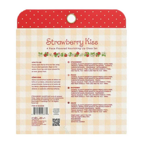 CÉLAVI X STRAWBERRY SHORTCAKE -  STRAWBERRY KISS 4 PIECE FLAVORED NOURISHING LIP GLOSS SET - (1PC)