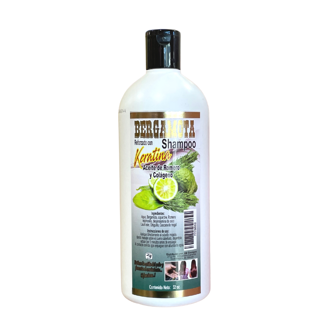 SHAMPOO DE BERGAMOTA REFORZADO CON KERATINA, ACEITE DE ROMERO Y COLÁGENO -1PC