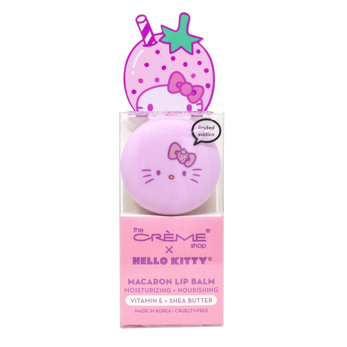 THE CREME SHOP X HELLO KITTY - MACARON LIP BALM - STRAWBERRY ROSE LATTE