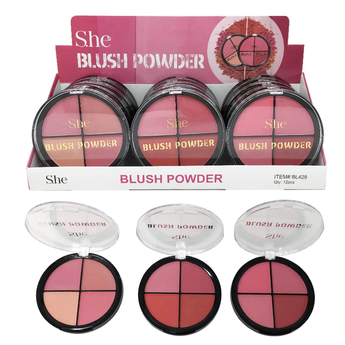 S.HE MAKEUP - BLUSH POWDER - DISPLAY 12 PCS