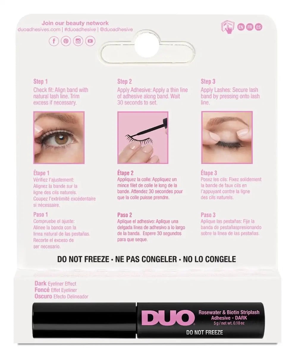DUO - ADHESIVO PARA PINCEL OSCURO AGUA DE ROSAS BIOTINA - 6 UDS